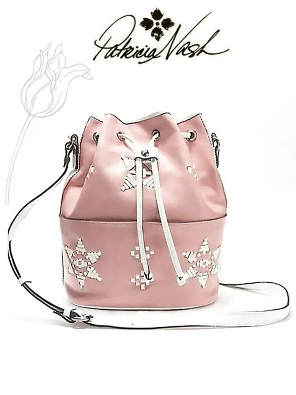 Patricia Nash Pink and White Brindisi Drawstring Bag